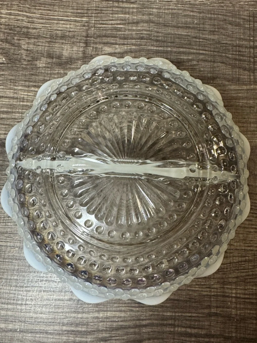 Vintage Anchor Hocking Hobnail Milk Glass Divided Relish Dish